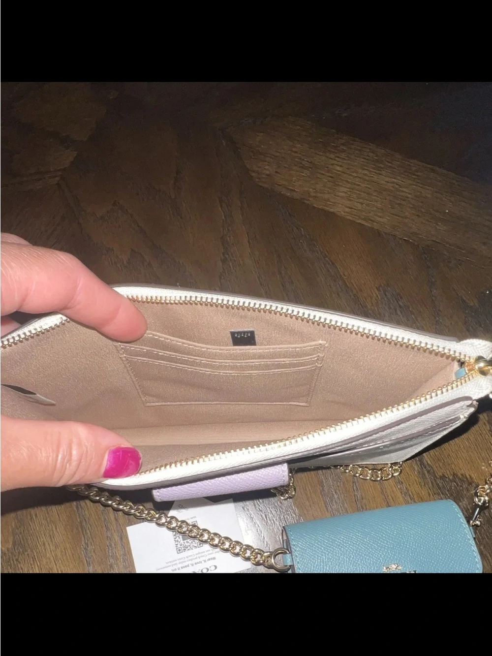 Coach Two-Piece Crossbody Set in Light Blue and Cream with Lilac Accent